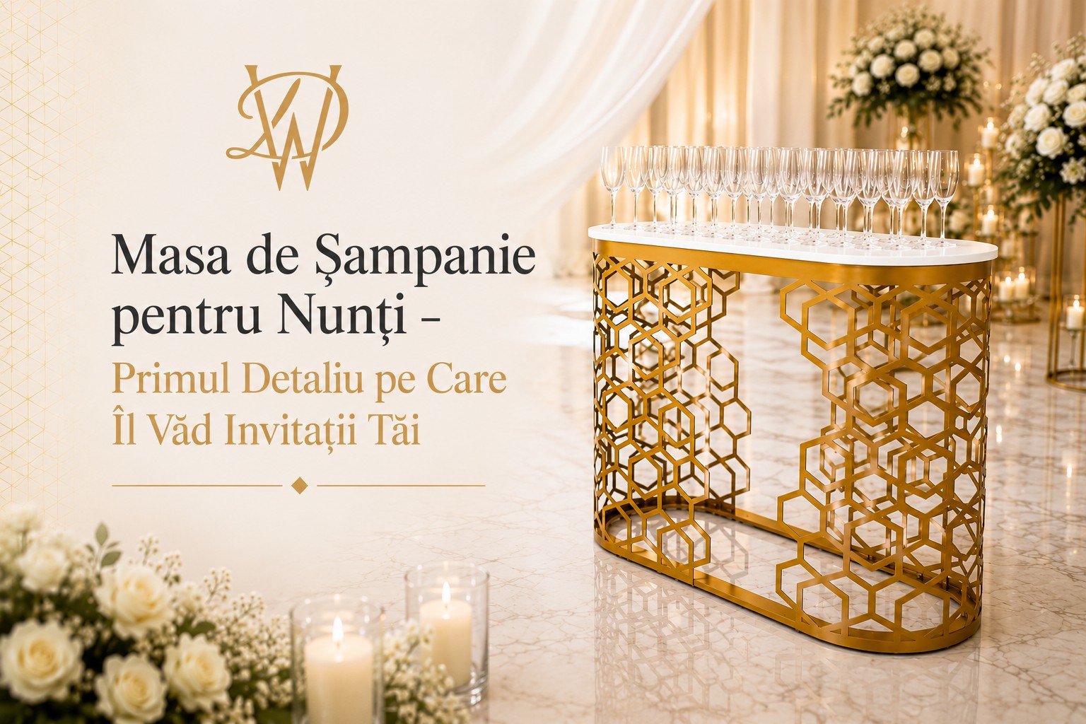 Masa de Șampanie pentru Nunți – Primul Detaliu pe Care Îl Văd Invitații Tăi