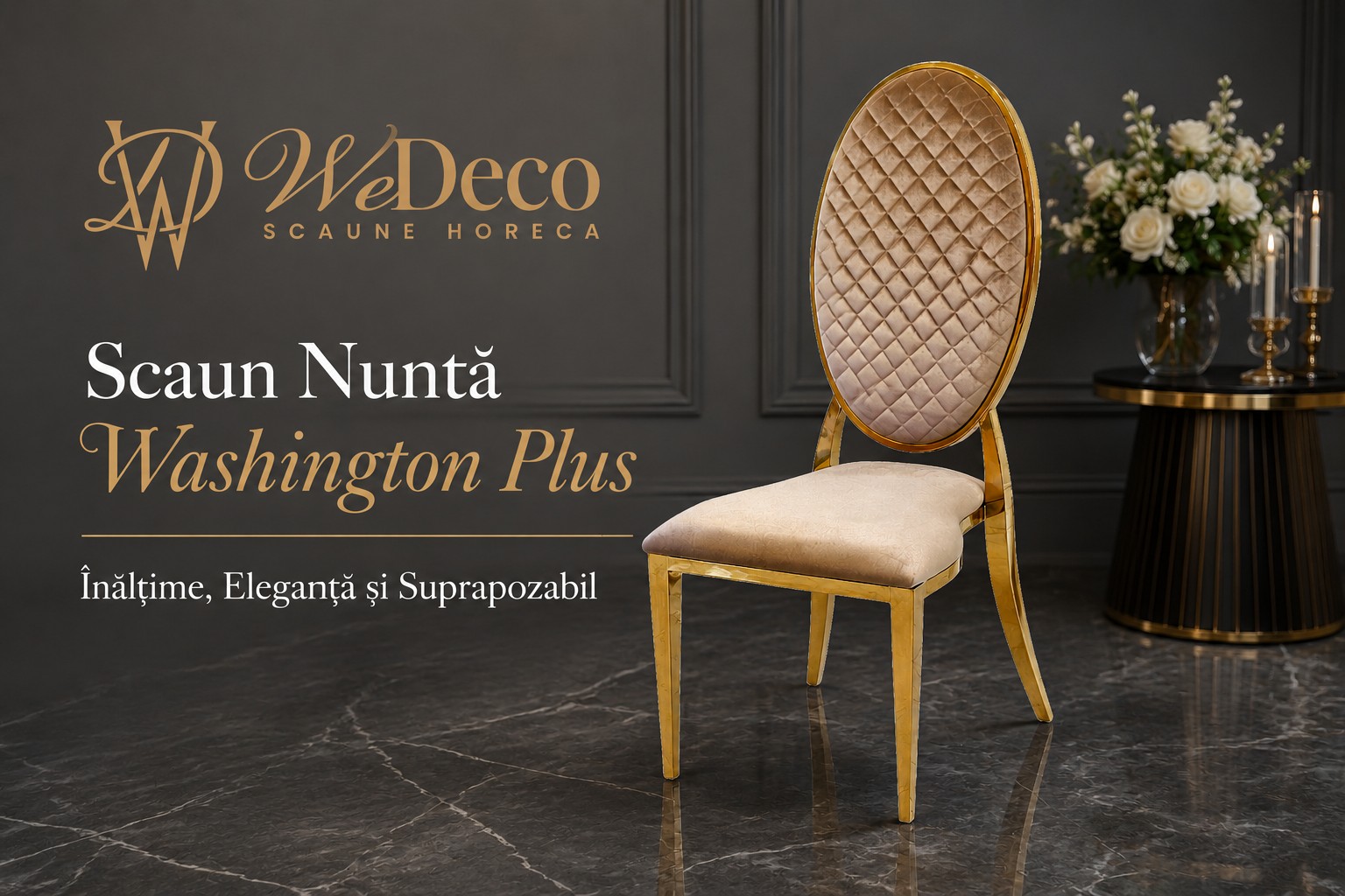 Scaun Nuntă Washington Plus – Înălțime, Eleganță și Suprapozabil