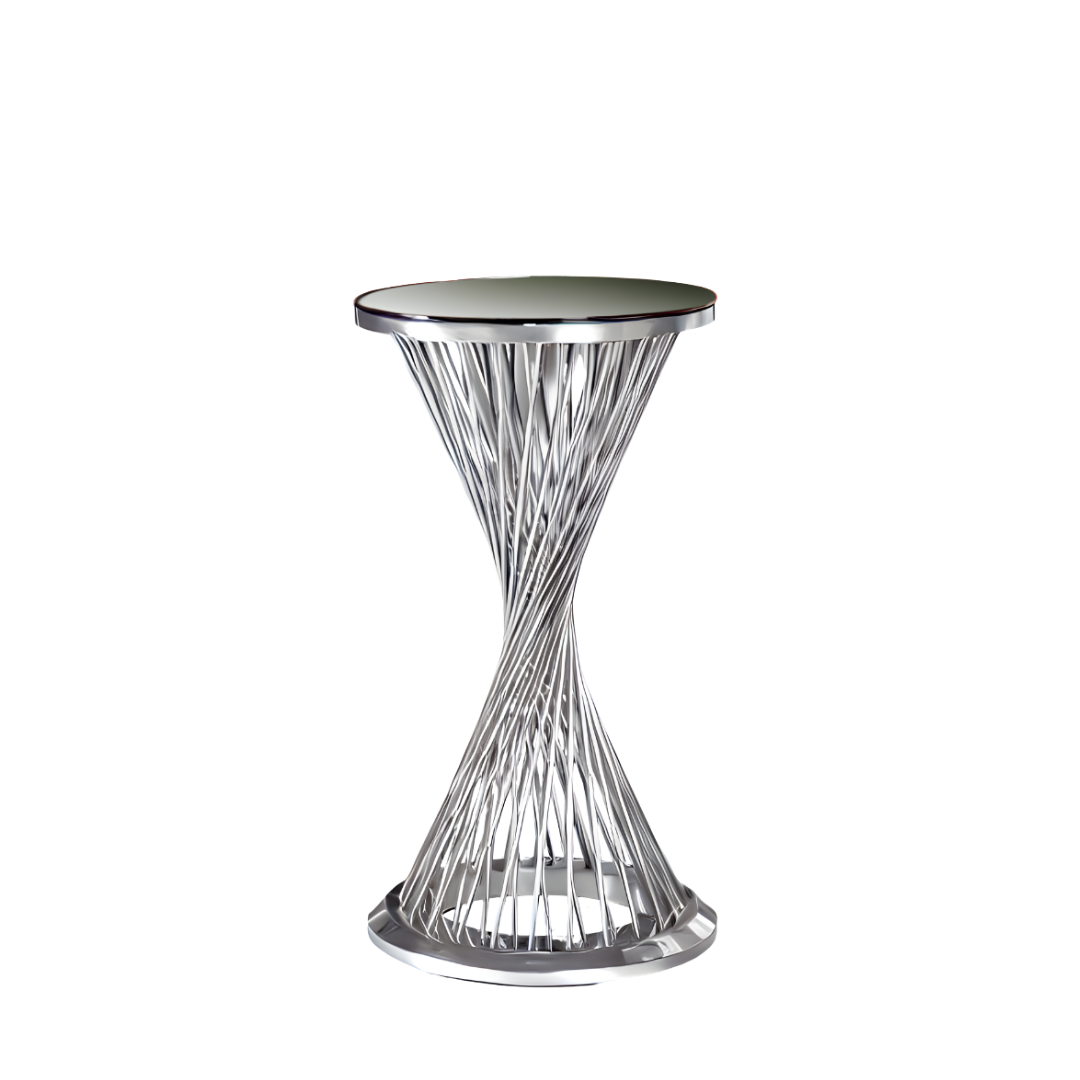 Scaune & Mese Evenimente MASĂ DE NUNTĂ CU BLAT DE STICLĂ COCKTAIL SPIRAL SILVER 