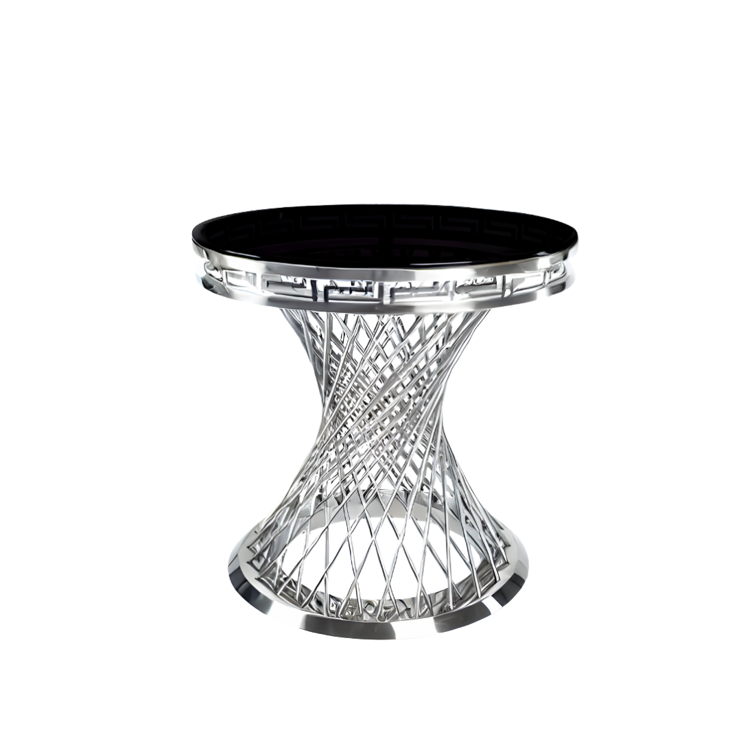 Scaune & Mese Evenimente MASĂ DE NUNTĂ CU BLAT DE STICLĂ PREZENTARE TORT SPIRAL SILVER 