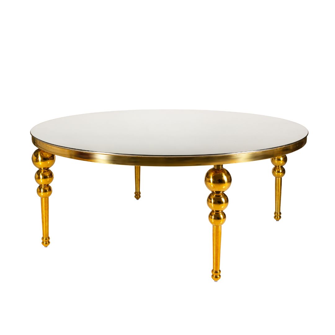 Mese Evenimente MASĂ DE NUNTĂ AURIE CU BLAT DE STICLĂ ROUND GLAMOUR