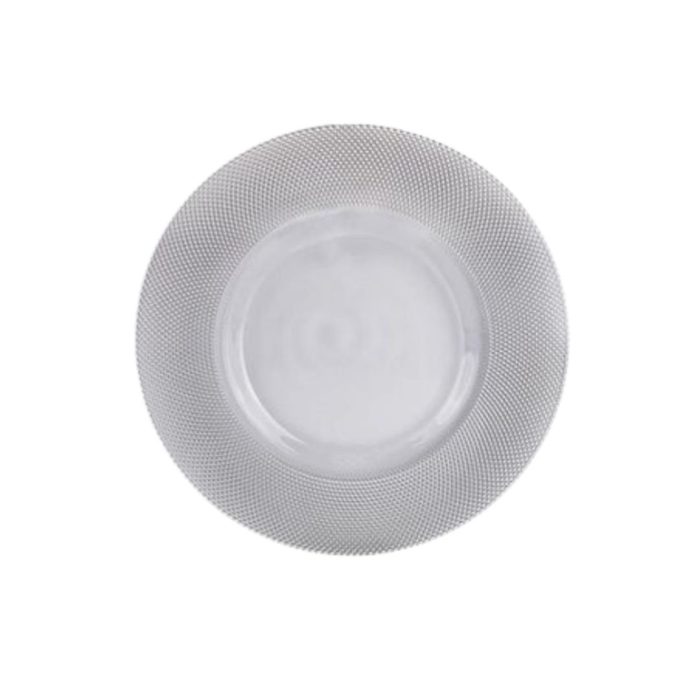 Farfurie tip platou suport HSR002 din sticlă cu design elegant și rafinat, ideală pentru prezentarea torturilor, deserturilor și preparatelor la evenimente și în restaurante - fata