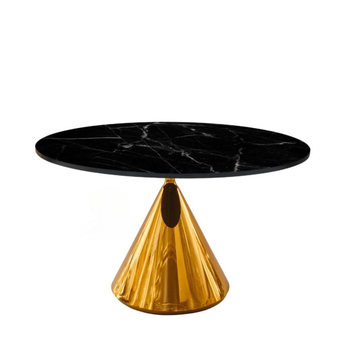 Masă Cone Marble Black 120 cu blat din compozit marmură neagră, ideală pentru evenimente și restaurante