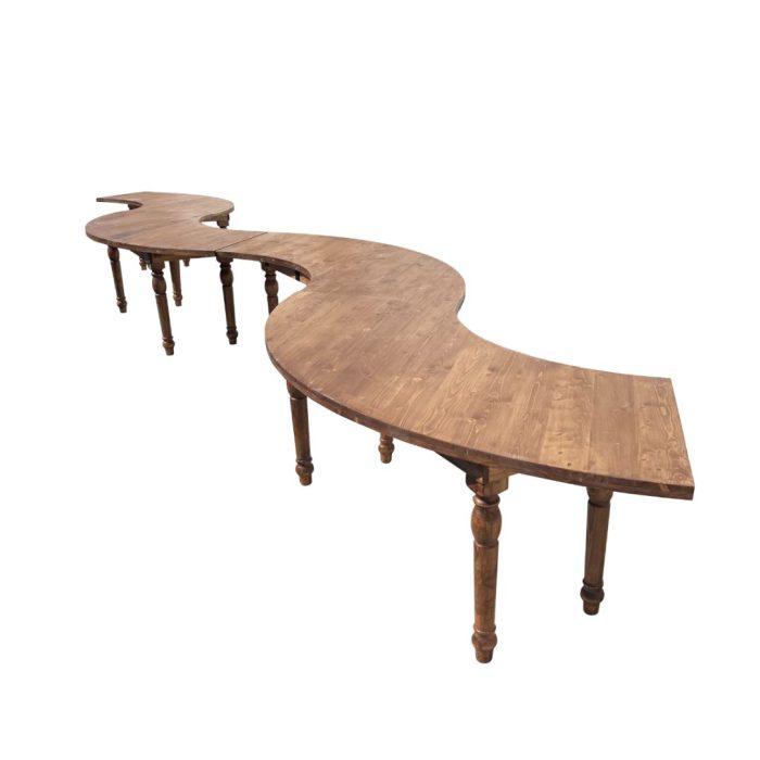 Masă Serpentine Wood din lemn cu design șerpuit și finisaj elegant, ideală pentru saloane de evenimente, restaurante și hoteluri - fata