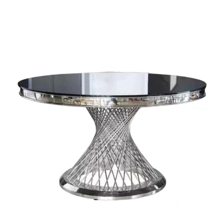 Masă rotundă Round 120 Silver din oțel inoxidabil argintiu cu design elegant și structură rezistentă, ideală pentru saloane de evenimente, restaurante și hoteluri - fata