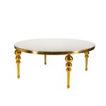 Masă rotundă Round Glamour 180 cm din oțel inoxidabil auriu cu picioare decorative, pentru săli de nuntă - fata