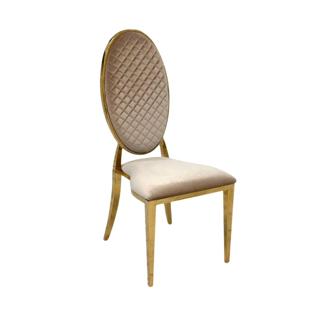 scaun-nunta-washington-plus-standard-otel-inoxidabil-wedeco Scaun de nuntă Washington Plus Standard din oțel inoxidabil auriu, spătar geometric, recomandat pentru săli mari de evenimente - semiprofil